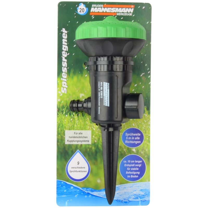BRÜDER MANNESMANN arroseur circulaire avec piquet de terre, plastique ABS, vert/noir, portée 5 m